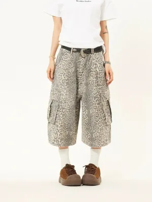 Leopard Print Cargo Bermuda Capri Shorts