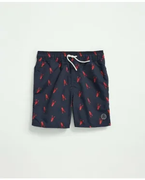 Brooks Brothers Boys Lobster Print Swim Trunks Navy