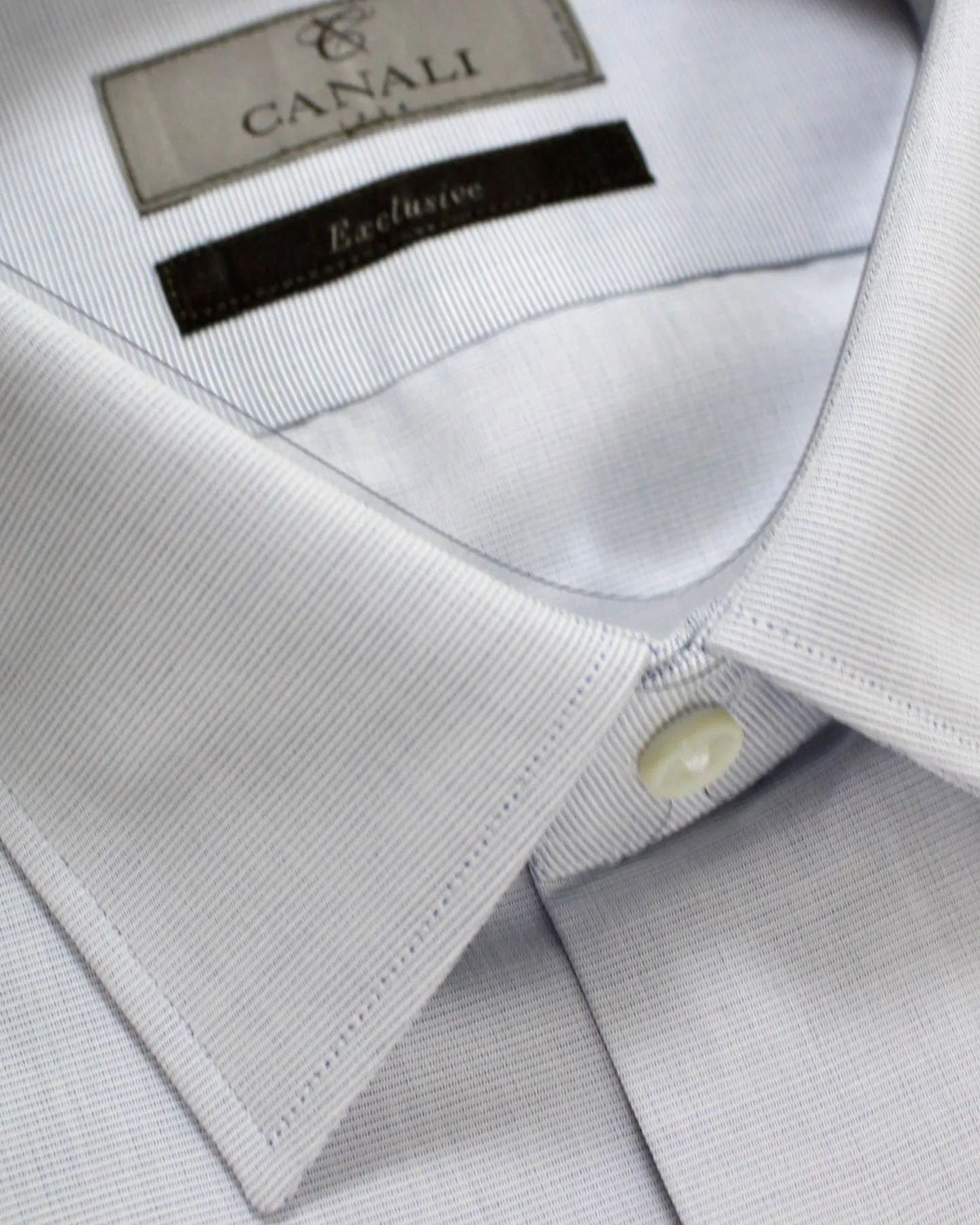 Canali Dress Shirt 40 - 15 3/4 White Gray-Blue Pointed Collar - Exclusive Collection