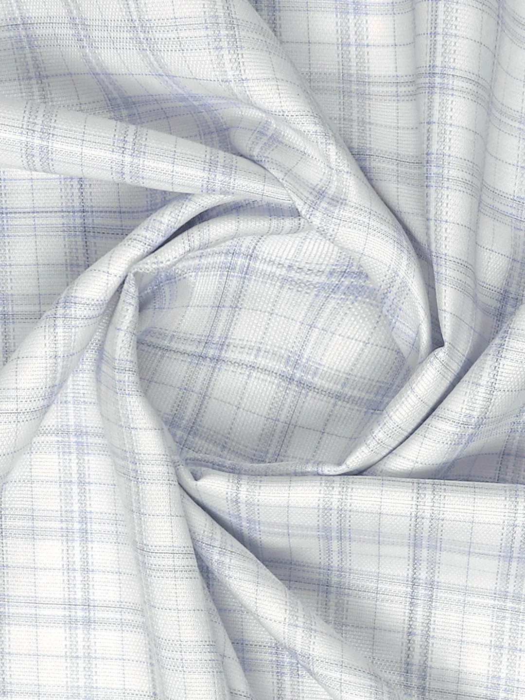 Cotton Rich Checked Shirt Fabric White with Blue High Style