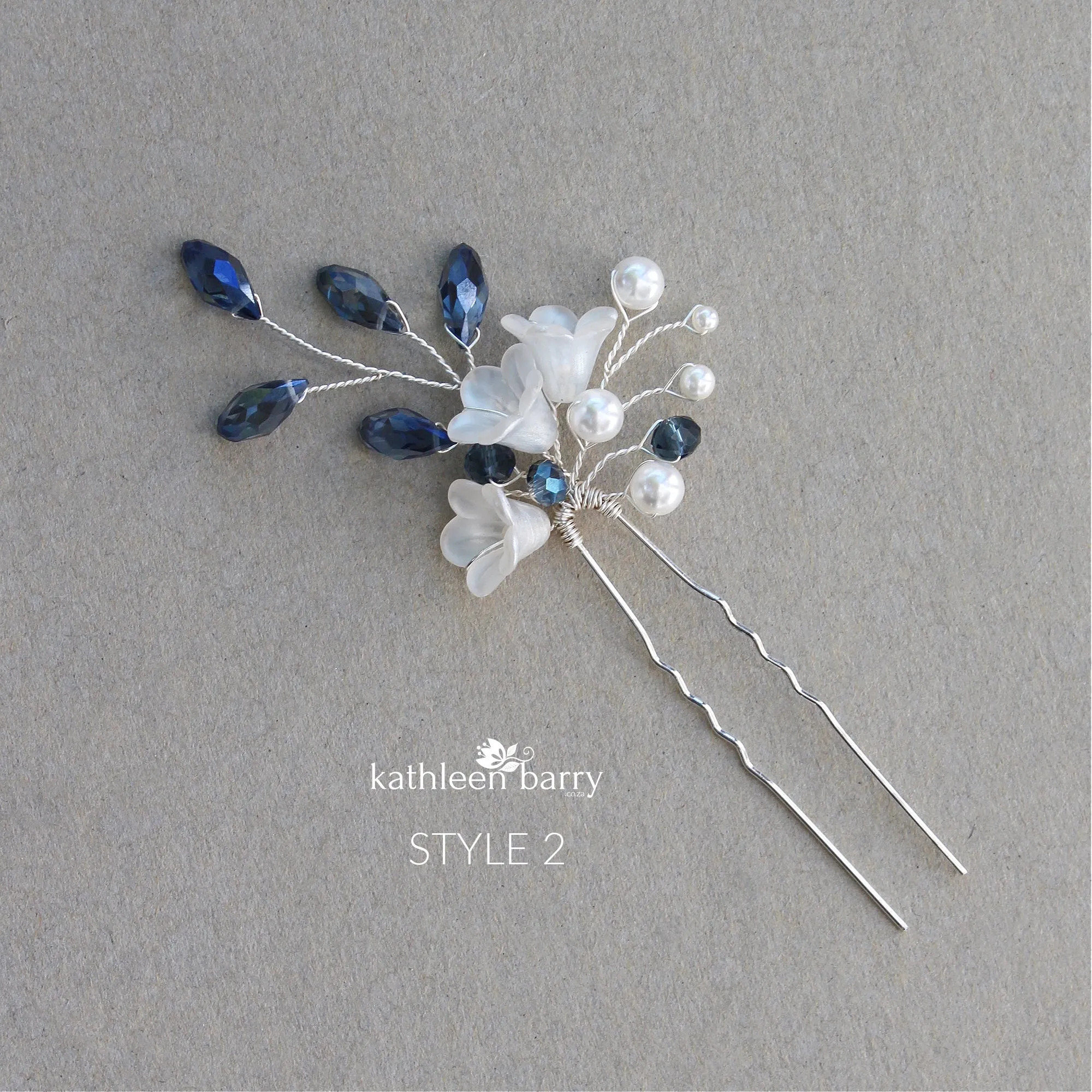 Delft blue Monica hair pins mix and match - 3 styles - silver (sold individually) something blue