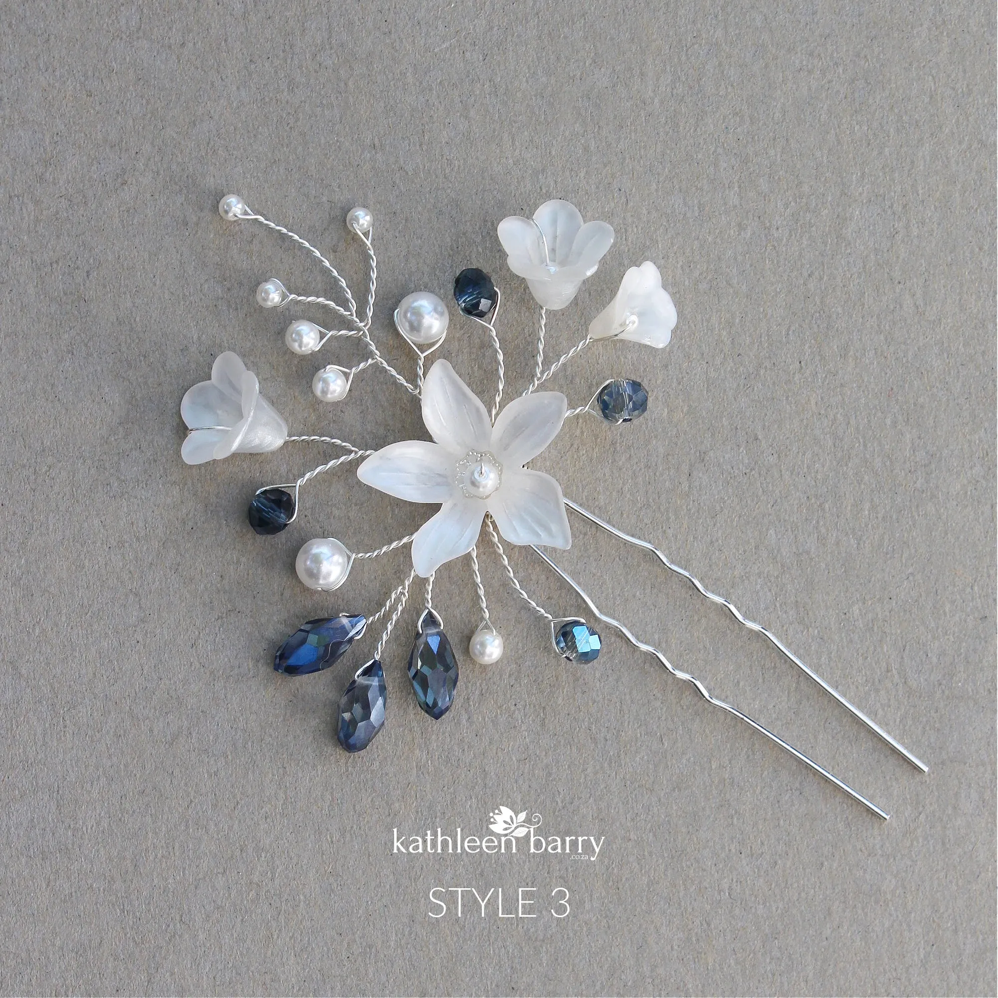 Delft blue Monica hair pins mix and match - 3 styles - silver (sold individually) something blue