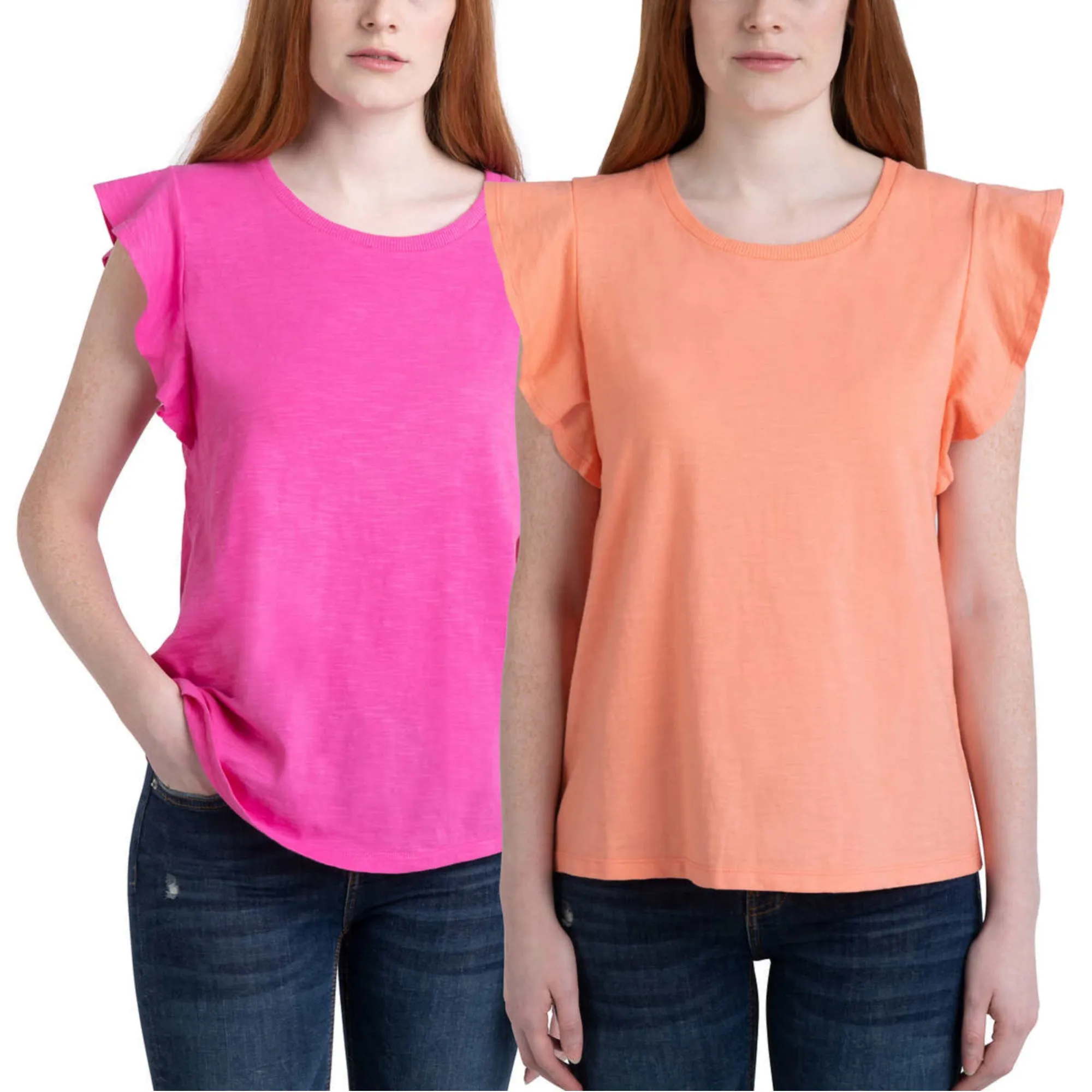 Ecothreads Women's 2-pack Flutter Sleeve Soft Organic Cotton Tee Top