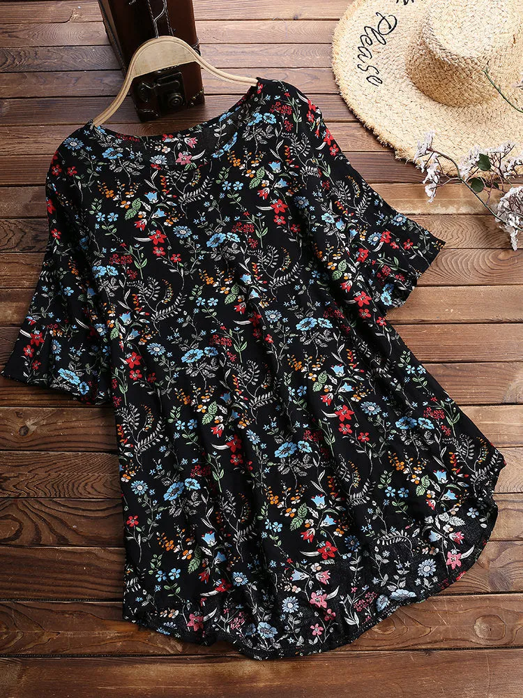 Floral retro loose shirt