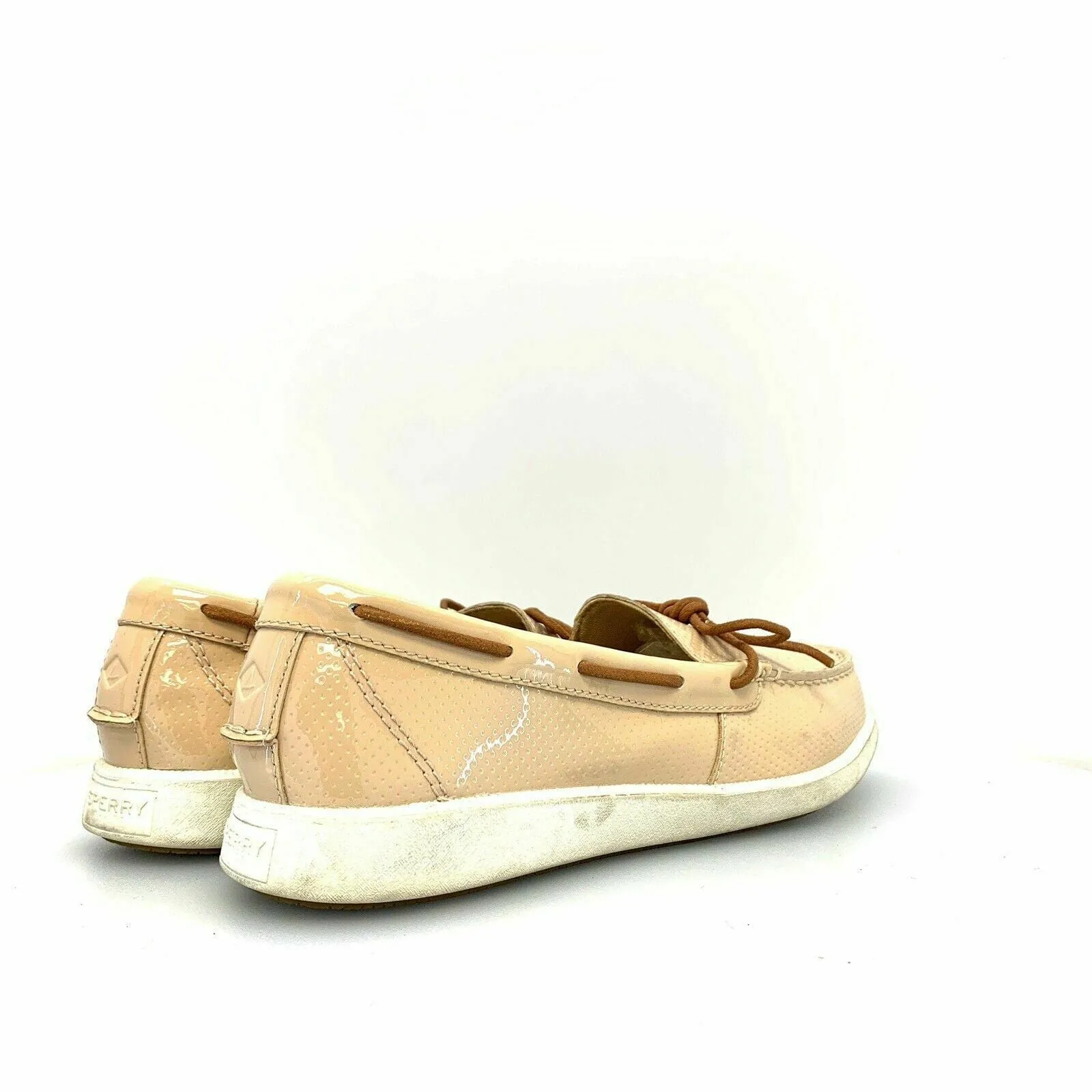 Glamorous Sperry Top-Sider Womens Boat Shoes Beige Cream Patent Leather 9.5M