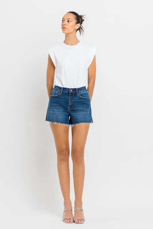 High Rise Slit Raw Hem A-Line Shorts