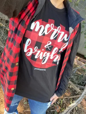 Long Sleeve {MERRY   BRIGHT PLAID CIRCLE} Buffalo Plaid Black Long Sleeve Tee