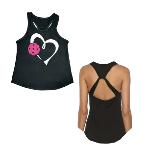 Love Pickleball Heart (Pink) | Women's Open X-Back Pickleball Tank | Quick Dry Athletic Shirt