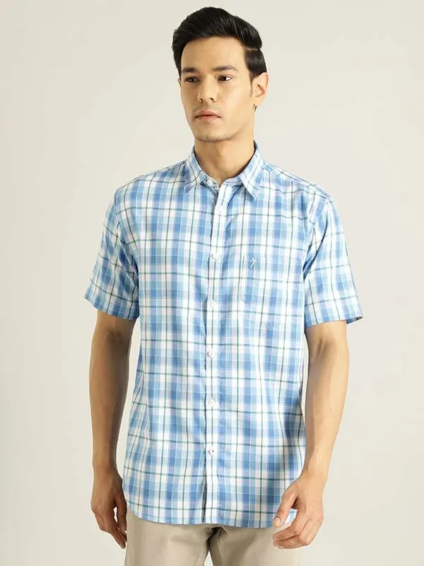 Men Checked Half Sleeve Cotton Blend Shirt