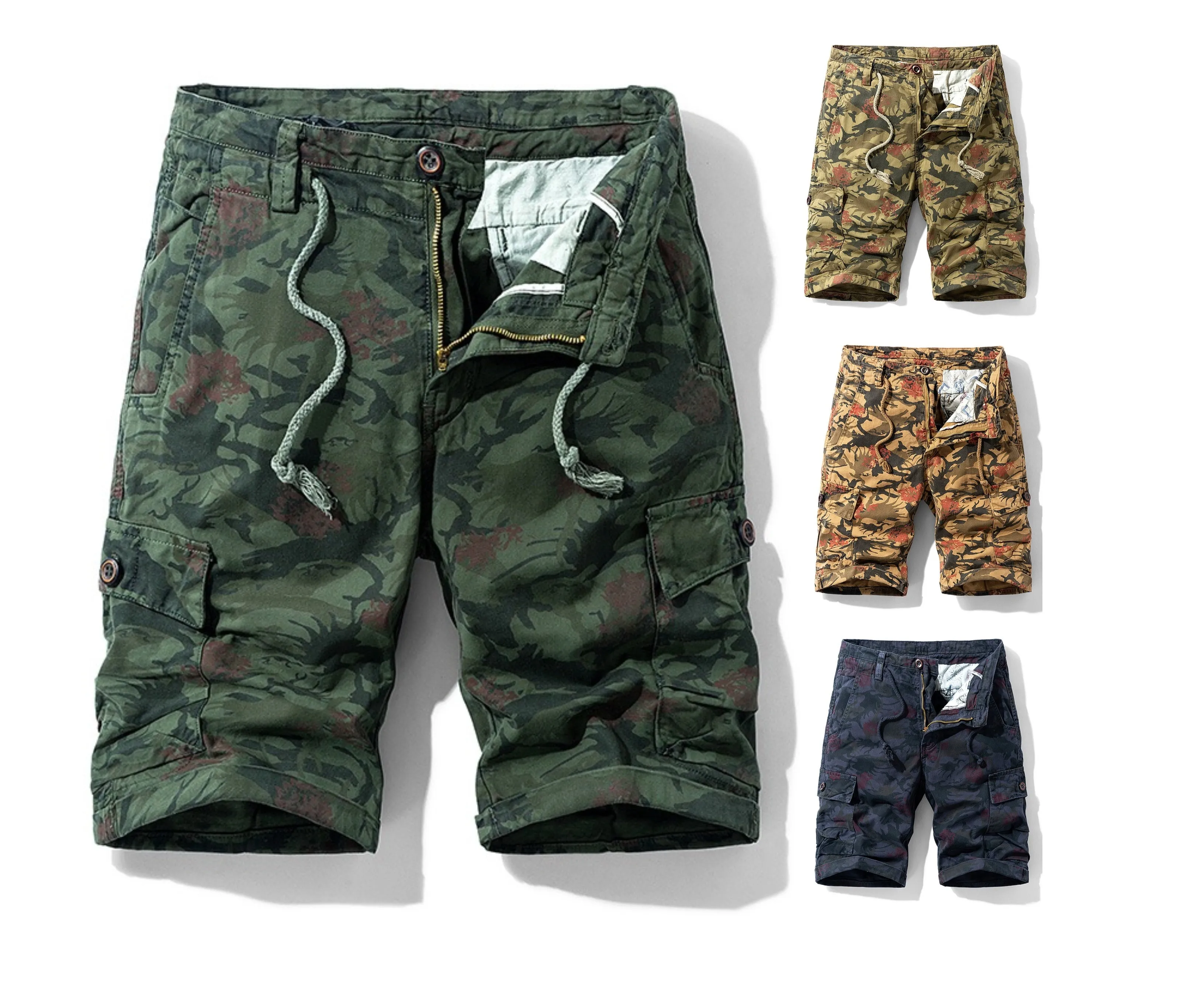 Men's Camouflage Cotton Cargo Shorts Casual Multi Pockets Outdoor Military Shorts | 1101