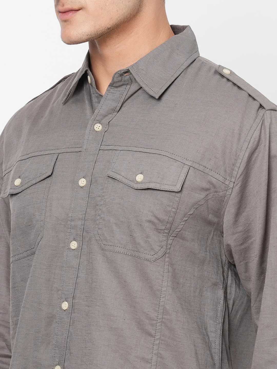 Men's Grey Linen Cotton Regular Fit Shirt