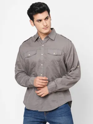 Men's Grey Linen Cotton Regular Fit Shirt