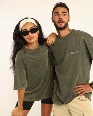 Olive Green Acid Washed Oversized Tee