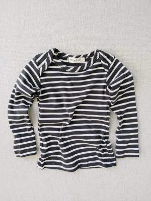 organic cotton striped nautical tees - charcoal/natural