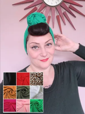 SMALL KNOT 1940s Pre-tied Stretchy Turban (Full Coverage) in 9 Colours (made to order)