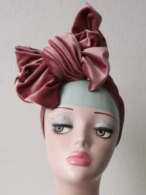 TILT KNOT 1940s Pre-tied Stretchy Velvet Headband OR Turban in Dusky Pink, Black, Claret or Green (made to order)