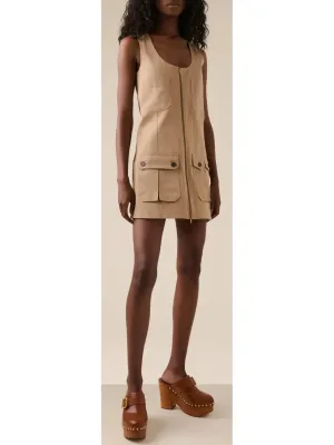 Women’s Beige Zipped Utility Cotton Cargo Mini Dress